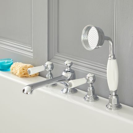 Milano Elizabeth - Traditional 4 Tap-Hole Lever Bath Shower Mixer Tap - Chrome and White