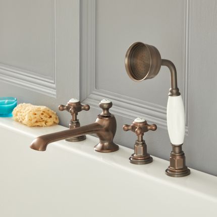 Milano Elizabeth - Traditional 4 Tap-Hole Crosshead Bath Shower Mixer Tap - Oil Rubbed Bronze