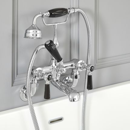 Milano Elizabeth - Traditional Wall Mounted Lever Bath Shower Mixer Tap - Chrome and Black