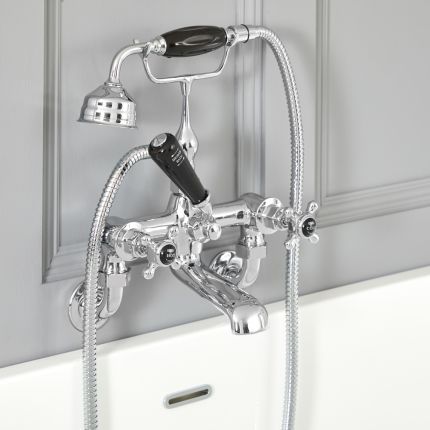 Milano Elizabeth - Traditional Wall Mounted Crosshead Bath Shower Mixer Tap - Chrome and Black