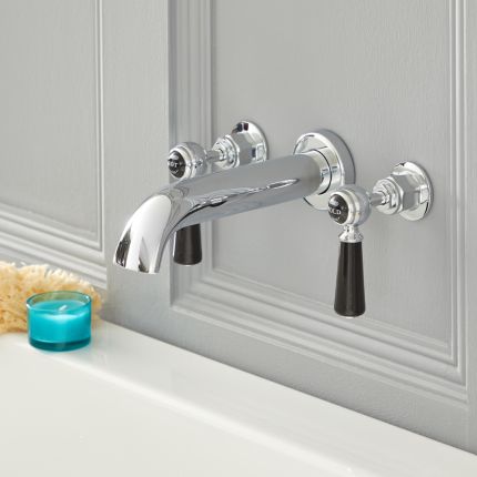 Milano Elizabeth - Traditional Wall Mounted 3 Mixer Tap-Hole Lever Bath Filler Mixer Tap - Chrome and Black