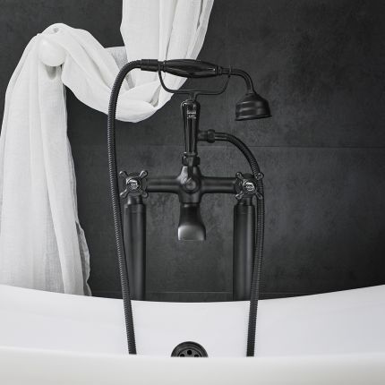 Milano Elizabeth - Traditional Freestanding Crosshead Bath Shower Mixer Tap with Hand Shower - Black