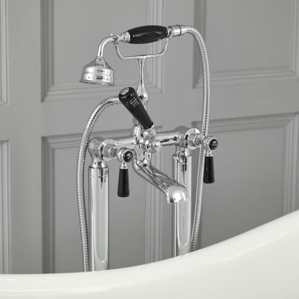 Milano Elizabeth - Traditional Freestanding Lever Bath Shower Mixer Tap with Hand Shower - Chrome and Black