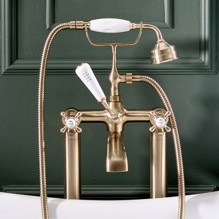 Milano Elizabeth - Traditional Freestanding Crosshead Bath Shower Mixer Tap with Hand Shower - Brushed Brass