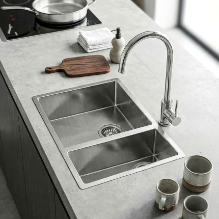 Harlyn Carbis - 1.5 Bowl Stainless Steel Kitchen Sink - 740mm - Choice of Hand