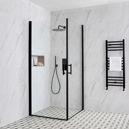 Milano Nero - Black Hinged Double Door Corner Wet Room Shower Enclosure - Choice of Sizes