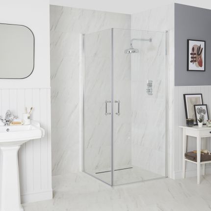 Milano Langley - Chrome Traditional Hinged Double Door Corner Wet Room Shower Enclosure - Choice of Size