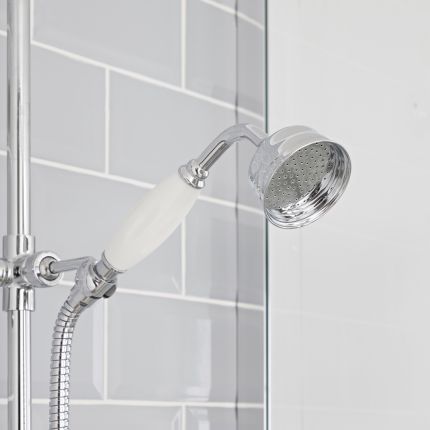 Milano Elizabeth - Chrome and White Traditional Triple Exposed Thermostatic Shower with Grand Rigid Riser Rail and Wall Spout (3 Outlet)