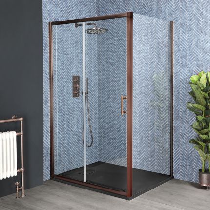 Milano Eris - Copper Corner Sliding Door Shower Enclosure with Slate Tray - Choice of Sizes