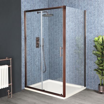 Milano Eris - Copper Corner Sliding Door Shower Enclosure with Tray - Choice of Sizes