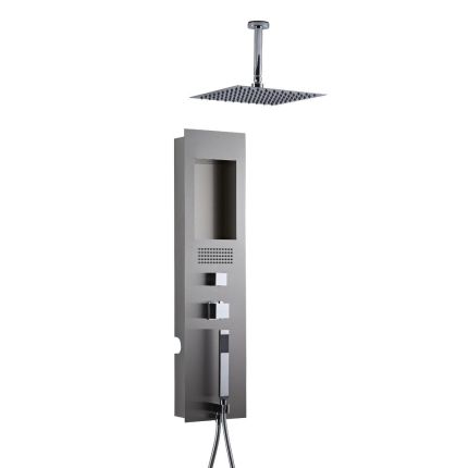 Milano Lisse - Concealed Brushed Shower Tower Panel with 200mm Square Head and Ceiling Arm