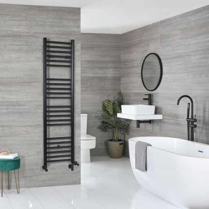 Milano Nero Dual Fuel - Black Straight Heated Towel Rail - 1600mm x 400mm