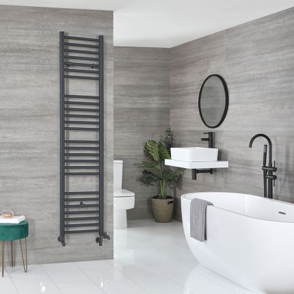 Milano Artle Dual Fuel - Anthracite Straight Heated Towel Rail - 1800mm x 400mm