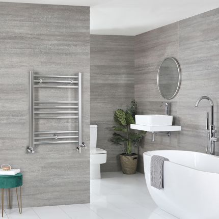 Milano Kent Dual Fuel - Chrome Straight Heated Towel Rail - 800mm x 500mm