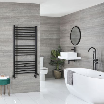 Milano Nero Dual Fuel - Black Straight Heated Towel Rail - 1200mm x 500mm