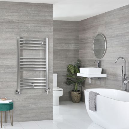 Milano Kent Dual Fuel - Chrome Straight Heated Towel Rail - 1000mm x 600mm