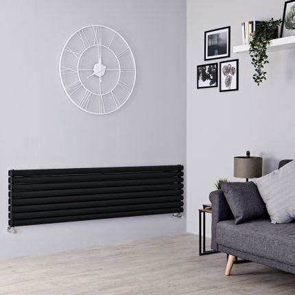 Milano Aruba - Black Horizontal Designer Radiator - 472mm x 1600mm (Double Panel)
