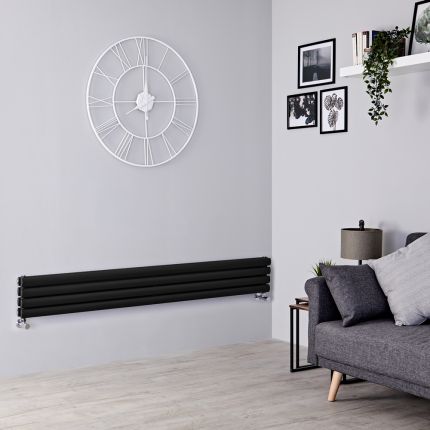 Milano Aruba - Black Horizontal Designer Radiator - 236mm x 1600mm (Double Panel)