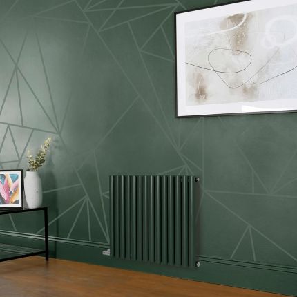 Milano x ECOSO Aruba Electric - Evergreen Horizontal Designer Radiator - 635mm Tall - Choice of Size, Thermostat and Cable Cover