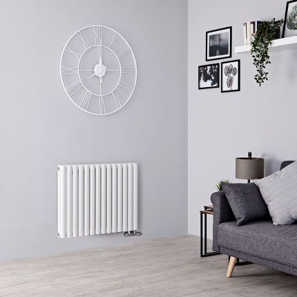 Milano Aruba Flow - White Horizontal Side Connection Designer Radiator - 635mm Tall (Double Panel) - Choice Of Width