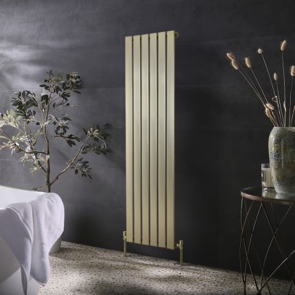 Milano Alpha - Brushed Brass Flat Panel Vertical Designer Radiator - 1600mm x 450mm (Single Panel)
