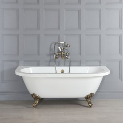 Milano Richmond - White Traditional Back to Wall Freestanding Bath with Brushed Gold Feet - 1685mm x 780mm