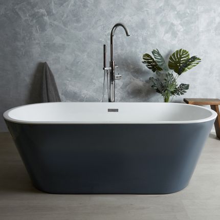 Milano Altcar - Stone Grey Modern Oval Double-Ended Freestanding Bath - 1695mm x 750mm