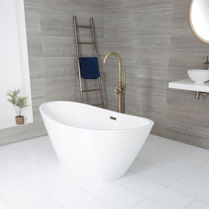 Milano Irwell - White Modern Oval Double-Ended Freestanding Bath - 1570mm x 785mm - Choice of Overflow Finish