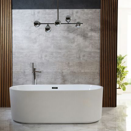 Milano Florence - Modern Double-Ended Fluted Freestanding Bath - 1700mm x 800mm - Choice of Overflow finish