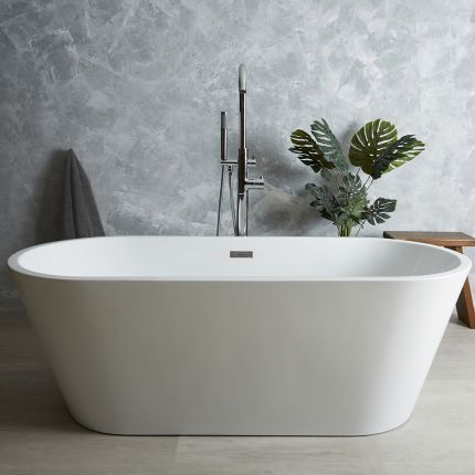 Milano Ballam - White Modern Oval Double-Ended Freestanding Bath - Choice of Size and Overflow Finish
