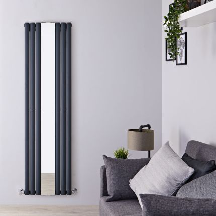 Milano Aruba - Anthracite Vertical Designer Radiator With Mirror - 1800mm x 499mm (Single Panel)