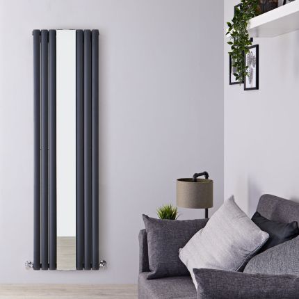 Milano Aruba - Anthracite Vertical Designer Radiator With Mirror - 1800mm x 499mm (Double Panel)