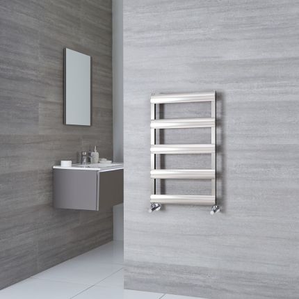 Milano Passo - Aluminium Brushed Chrome Heated Towel Rail - 790mm x 500mm