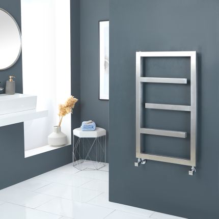 Milano Eclipse - Satin Stainless Steel Designer Heated Towel Rail - 880mm x 500mm