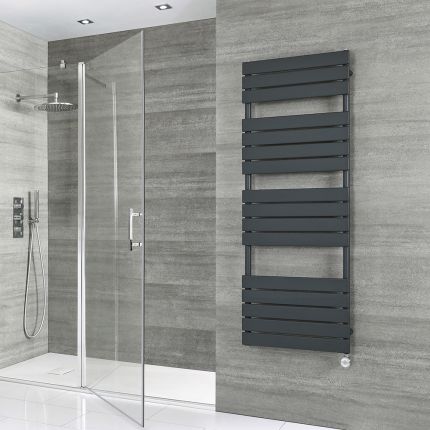 Milano x ECOSO Lustro - Electric Anthracite Flat Panel Designer Heated Towel Rail - 1500mm x 600mm