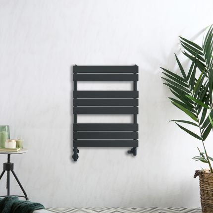 Milano Lustro Dual Fuel - Designer Anthracite Flat Panel Heated Towel Rail - 825mm x 600mm