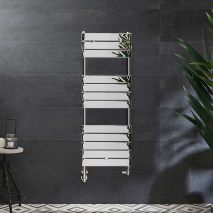 Milano Lustro Dual Fuel - Designer Chrome Flat Panel Heated Towel Rail - 1213mm x 450mm