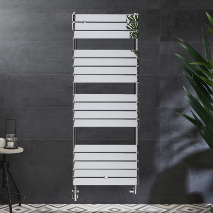 Milano Lustro Dual Fuel - Designer Chrome Flat Panel Heated Towel Rail - 1512mm x 600mm