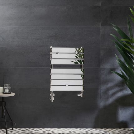 Milano Lustro Dual Fuel - Designer Chrome Flat Panel Heated Towel Rail - 620mm x 450mm