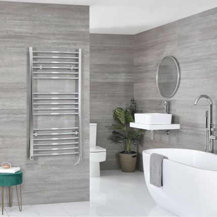 Milano Kent Electric - Chrome Curved Heated Towel Rail - 1200mm x 500mm