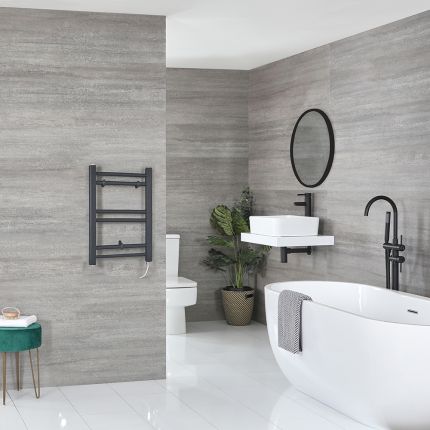 Milano Artle Electric - Anthracite Straight Heated Towel Rail - 600mm x 400mm