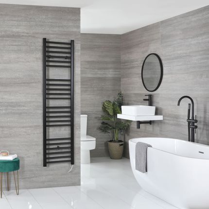 Milano Nero Electric - Black Straight Heated Towel Rail - 1600mm x 400mm
