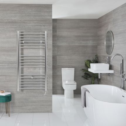 Milano Kent Electric - Chrome Straight Heated Towel Rail - 1200mm x 500mm