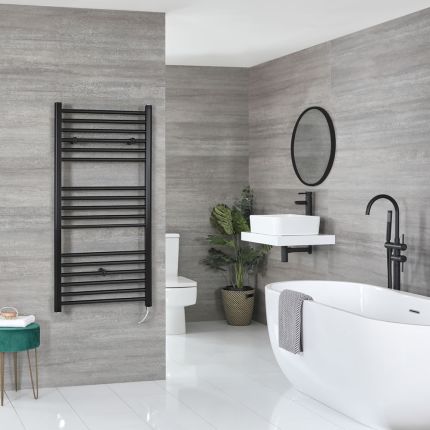 Milano Nero Electric - Black Straight Heated Towel Rail - 1200mm x 500mm