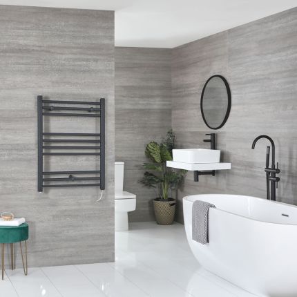 Milano Artle Electric - Anthracite Straight Heated Towel Rail - 800mm x 600mm