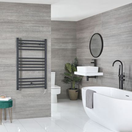 Milano Artle Electric - Anthracite Straight Heated Towel Rail - 1000mm x 600mm