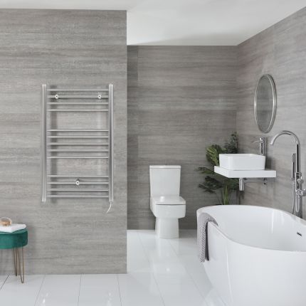 Milano Kent Electric - Chrome Straight Heated Towel Rail - 1000mm x 600mm