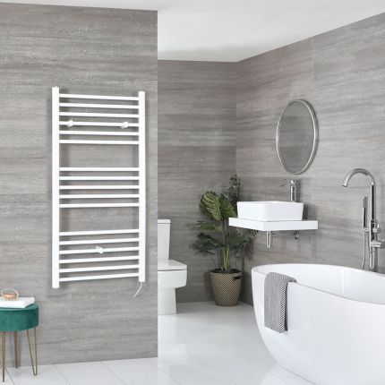 Milano Ive Electric - White Straight Heated Towel Rail - 1200mm x 600mm
