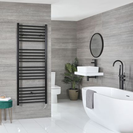 Milano Nero Electric - Black Straight Heated Towel Rail - 1600mm x 600mm