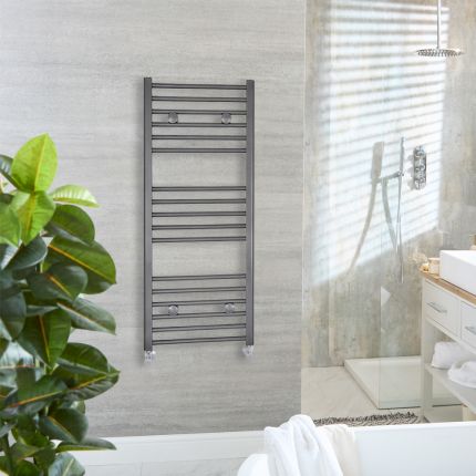 Milano Ive - Metallic Pewter Heated Towel Rail Choice of size